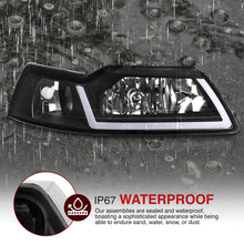 Load image into Gallery viewer, Ford Mustang 1999-2004 LED DRL Bar Factory Style Headlights Black Housing Clear Len Clear Reflector