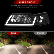 Load image into Gallery viewer, Ford Mustang 1999-2004 LED DRL Bar Factory Style Headlights Black Housing Clear Len Clear Reflector