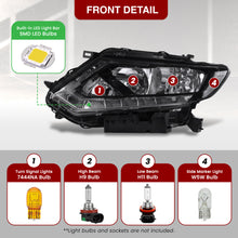 Load image into Gallery viewer, Nissan Rogue 2014-2016 LED DRL Factory Style Headlights Black Housing Clear Len Clear Reflector (Halogen Models Only)