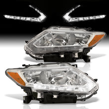 Load image into Gallery viewer, Nissan Rogue 2014-2016 LED DRL Factory Style Headlights Chrome Housing Clear Len Amber Reflector (Halogen Models Only)