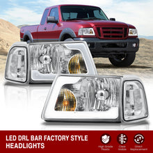 Load image into Gallery viewer, Ford Ranger 2001-2011 LED DRL Bar Factory Style Headlights + Corners Chrome Housing Clear Len Clear Reflector