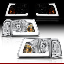 Load image into Gallery viewer, Ford Ranger 2001-2011 LED DRL Bar Factory Style Headlights + Corners Chrome Housing Clear Len Clear Reflector