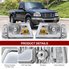 Load image into Gallery viewer, Ford Ranger 2001-2011 LED DRL Bar Factory Style Headlights + Corners Chrome Housing Clear Len Clear Reflector