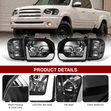 Load image into Gallery viewer, Toyota Tundra (Double Cab / 4 Door Models Only) 2005-2006 / Sequoia 2005-2007 LED DRL Bar Factory Style Headlights + Corners Black Housing Clear Len Clear Reflector