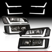 Load image into Gallery viewer, Chevrolet Avalanche (Plastic Body Cladding Models Only) 2002-2006 LED DRL Bar Factory Style Headlights + Bumpers Black Housing Clear Len Clear Reflector