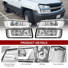 Load image into Gallery viewer, Chevrolet Avalanche (Plastic Body Cladding Models Only) 2002-2006 LED DRL Bar Factory Style Headlights + Bumpers Chrome Housing Clear Len Clear Reflector