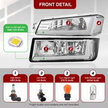 Load image into Gallery viewer, Chevrolet Avalanche (Plastic Body Cladding Models Only) 2002-2006 LED DRL Bar Factory Style Headlights + Bumpers Chrome Housing Clear Len Clear Reflector