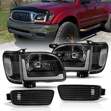 Load image into Gallery viewer, Toyota Tacoma 2001-2004 LED DRL Bar Factory Style Headlights + Corners Black Housing Clear Len Clear Reflector