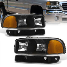 Load image into Gallery viewer, GMC Sierra 1500 1500HD 2500 2500HD 3500 1999-2006 / Sierra Classic 2007 / Yukon 2000-2006 / Yukon XL 1500 2500 2000-2006 Factory Style Headlights + Bumpers Black Housing Clear Len Clear Reflector