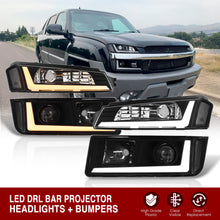 Load image into Gallery viewer, Chevrolet Avalanche (Plastic Body Cladding Models Only) 2002-2006 Sequential LED DRL Bar Projector Headlights + Bumpers Black Housing Clear Len Clear Reflector