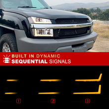 Load image into Gallery viewer, Chevrolet Avalanche (Plastic Body Cladding Models Only) 2002-2006 Sequential LED DRL Bar Projector Headlights + Bumpers Chrome Housing Clear Len Clear Reflector