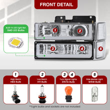 Load image into Gallery viewer, Chevrolet C/K 1500 2500 3500 1994-1998 LED DRL Bar Projector Headlights + Bumpers + Corners Chrome Housing Clear Len Clear Reflector