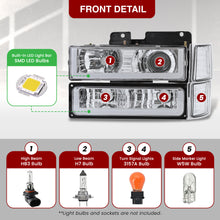 Load image into Gallery viewer, Chevrolet C/K 1500 2500 3500 1994-1998 LED DRL Bar Projector Headlights + Bumpers + Corners Chrome Housing Clear Len Clear Reflector
