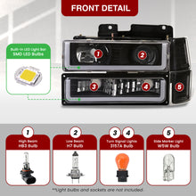 Load image into Gallery viewer, Chevrolet C/K 1500 2500 3500 1994-1998 LED DRL Bar Projector Headlights + Bumpers + Corners Black Housing Clear Len Clear Reflector