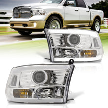 Load image into Gallery viewer, Dodge Ram 1500 2009-2018 / Ram 2500 3500 2010-2018 LED DRL Bar Projector Headlights Chrome Housing Clear Len Clear Reflector (Dual / Quad Models Headlamps Only)