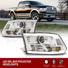 Load image into Gallery viewer, Dodge Ram 1500 2009-2018 / Ram 2500 3500 2010-2018 LED DRL Bar Projector Headlights Chrome Housing Clear Len Clear Reflector (Dual / Quad Models Headlamps Only)