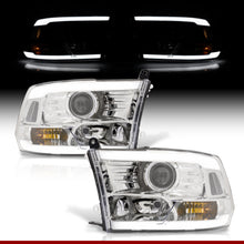 Load image into Gallery viewer, Dodge Ram 1500 2009-2018 / Ram 2500 3500 2010-2018 LED DRL Bar Projector Headlights Chrome Housing Clear Len Clear Reflector (Dual / Quad Models Headlamps Only)