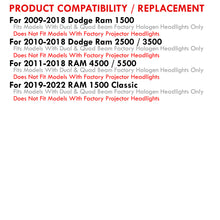 Load image into Gallery viewer, Dodge Ram 1500 2009-2018 / Ram 2500 3500 2010-2018 LED DRL Bar Projector Headlights Chrome Housing Clear Len Clear Reflector (Dual / Quad Models Headlamps Only)