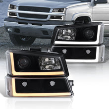 Load image into Gallery viewer, Chevrolet Silverado 2003-2006 Sequential LED DRL Bar Projector Headlights + Bumpers Black Housing Clear Len Clear Reflector