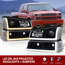 Load image into Gallery viewer, Chevrolet Silverado 2003-2006 Sequential LED DRL Bar Projector Headlights + Bumpers Black Housing Clear Len Clear Reflector