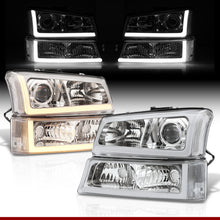 Load image into Gallery viewer, Chevrolet Silverado 2003-2006 Sequential LED DRL Bar Projector Headlights + Bumpers Chrome Housing Clear Len Clear Reflector