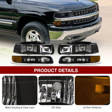 Load image into Gallery viewer, Chevrolet Silverado 1999-2002 / Suburban Tahoe 2000-2006 Factory Style Headlights + Bumpers Black Housing Clear Len Amber Reflector