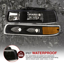 Load image into Gallery viewer, Chevrolet Silverado 1999-2002 / Suburban Tahoe 2000-2006 Factory Style Headlights + Bumpers Black Housing Clear Len Amber Reflector