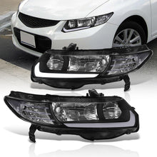 Load image into Gallery viewer, Honda Civic Coupe 2006-2011 LED DRL Bar Factory Style Headlights Black Housing Clear Len Clear Reflector