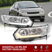 Load image into Gallery viewer, Honda Civic Coupe 2006-2011 Sequential LED DRL Bar Factory Style Headlights Chrome Housing Clear Len Clear Reflector