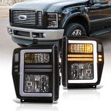 Load image into Gallery viewer, Ford F250 F350 F450 F550 Super Duty 2008-2010 Sequential LED DRL Bar Factory Style Headlights Black Housing Clear Len Clear Reflector