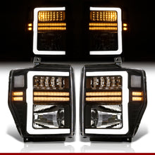 Load image into Gallery viewer, Ford F250 F350 F450 F550 Super Duty 2008-2010 Sequential LED DRL Bar Factory Style Headlights Black Housing Clear Len Clear Reflector