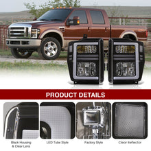 Load image into Gallery viewer, Ford F250 F350 F450 F550 Super Duty 2008-2010 Sequential LED DRL Bar Factory Style Headlights Black Housing Clear Len Clear Reflector
