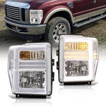 Load image into Gallery viewer, Ford F250 F350 F450 F550 Super Duty 2008-2010 Sequential LED DRL Bar Factory Style Headlights Chrome Housing Clear Len Clear Reflector