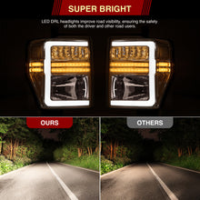 Load image into Gallery viewer, Ford F250 F350 F450 F550 Super Duty 2008-2010 Sequential LED DRL Bar Factory Style Headlights Chrome Housing Clear Len Clear Reflector