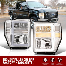 Load image into Gallery viewer, Ford F250 F350 F450 F550 Super Duty 2008-2010 Sequential LED DRL Bar Factory Style Headlights Chrome Housing Clear Len Clear Reflector