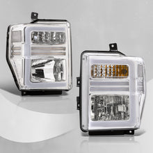 Load image into Gallery viewer, Ford F250 F350 F450 F550 Super Duty 2008-2010 Sequential LED DRL Bar Factory Style Headlights Chrome Housing Clear Len Clear Reflector