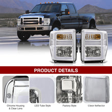 Load image into Gallery viewer, Ford F250 F350 F450 F550 Super Duty 2008-2010 Sequential LED DRL Bar Factory Style Headlights Chrome Housing Clear Len Clear Reflector