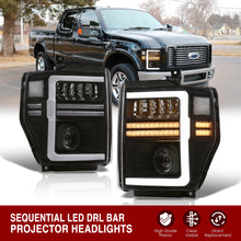 Load image into Gallery viewer, Ford F250 F350 F450 F550 Super Duty 2008-2010 Sequential LED DRL Bar Projector Headlights Black Housing Clear Len Clear Reflector