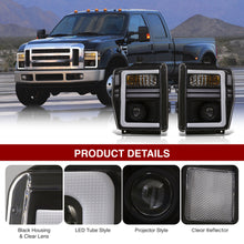 Load image into Gallery viewer, Ford F250 F350 F450 F550 Super Duty 2008-2010 Sequential LED DRL Bar Projector Headlights Black Housing Clear Len Clear Reflector