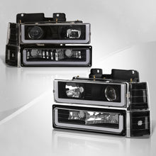Load image into Gallery viewer, GMC C/K 1500 2500 3500 1994-2000 LED DRL Bar Projector Headlights + Bumpers + Corners Black Housing Clear Len Clear Reflector