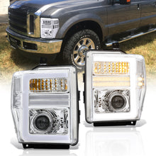Load image into Gallery viewer, Ford F250 F350 F450 F550 Super Duty 2008-2010 Sequential LED DRL Bar Projector Headlights Chrome Housing Clear Len Clear Reflector