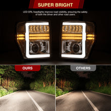 Load image into Gallery viewer, Ford F250 F350 F450 F550 Super Duty 2008-2010 Sequential LED DRL Bar Projector Headlights Chrome Housing Clear Len Clear Reflector