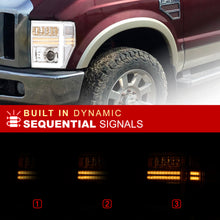 Load image into Gallery viewer, Ford F250 F350 F450 F550 Super Duty 2008-2010 Sequential LED DRL Bar Projector Headlights Chrome Housing Clear Len Clear Reflector