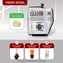 Load image into Gallery viewer, Ford F250 F350 F450 F550 Super Duty 2008-2010 Sequential LED DRL Bar Projector Headlights Chrome Housing Clear Len Clear Reflector