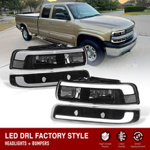 Load image into Gallery viewer, Chevrolet Silverado 1999-2002 / Suburban Tahoe 2000-2006 LED DRL Bar Factory Style Headlights + Bumpers Black Housing Clear Len Clear Reflector