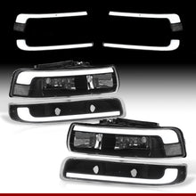 Load image into Gallery viewer, Chevrolet Silverado 1999-2002 / Suburban Tahoe 2000-2006 LED DRL Bar Factory Style Headlights + Bumpers Black Housing Clear Len Clear Reflector