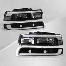 Load image into Gallery viewer, Chevrolet Silverado 1999-2002 / Suburban Tahoe 2000-2006 LED DRL Bar Factory Style Headlights + Bumpers Black Housing Clear Len Clear Reflector