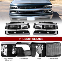 Load image into Gallery viewer, Chevrolet Silverado 1999-2002 / Suburban Tahoe 2000-2006 LED DRL Bar Factory Style Headlights + Bumpers Black Housing Clear Len Clear Reflector