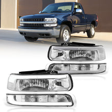 Load image into Gallery viewer, Chevrolet Silverado 1999-2002 / Suburban Tahoe 2000-2006 LED DRL Bar Factory Style Headlights + Bumpers Chrome Housing Clear Len Clear Reflector