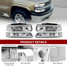 Load image into Gallery viewer, Chevrolet Silverado 1999-2002 / Suburban Tahoe 2000-2006 LED DRL Bar Factory Style Headlights + Bumpers Chrome Housing Clear Len Clear Reflector